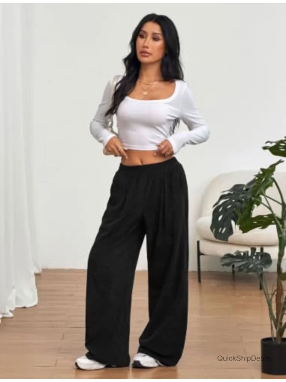Retro Wide Leg Corduroy Pants with Pockets High Waisted Drawstring